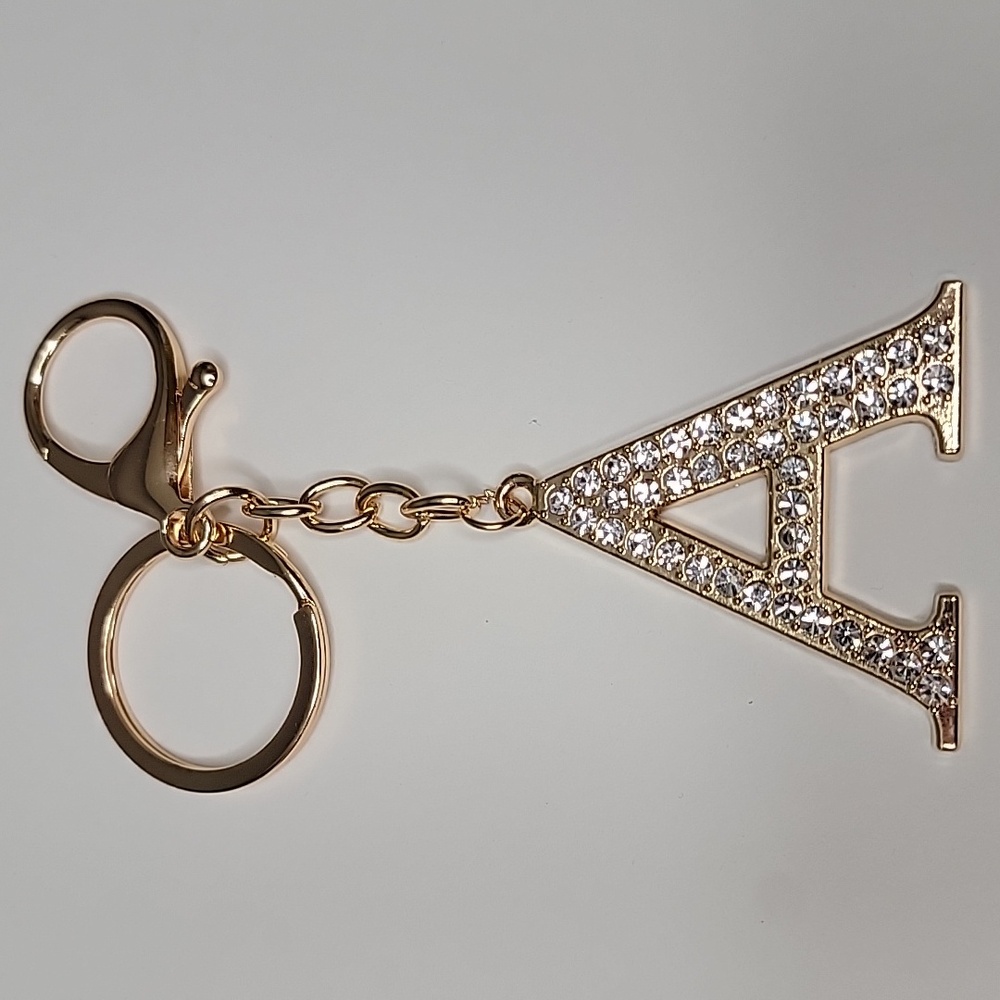 Letter A Initial A Alphabet A Rhinestone Gold Key Chain Bag Charm